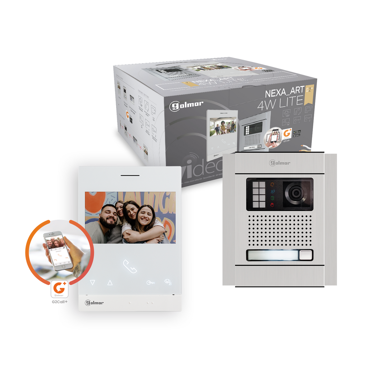 Kit videoportero GOLMAR para 1 vivienda; placa NEXA | pantalla de 4,3" manos libres y desvío de llamada por Wi-fi, N5110/ART 4 WLITE