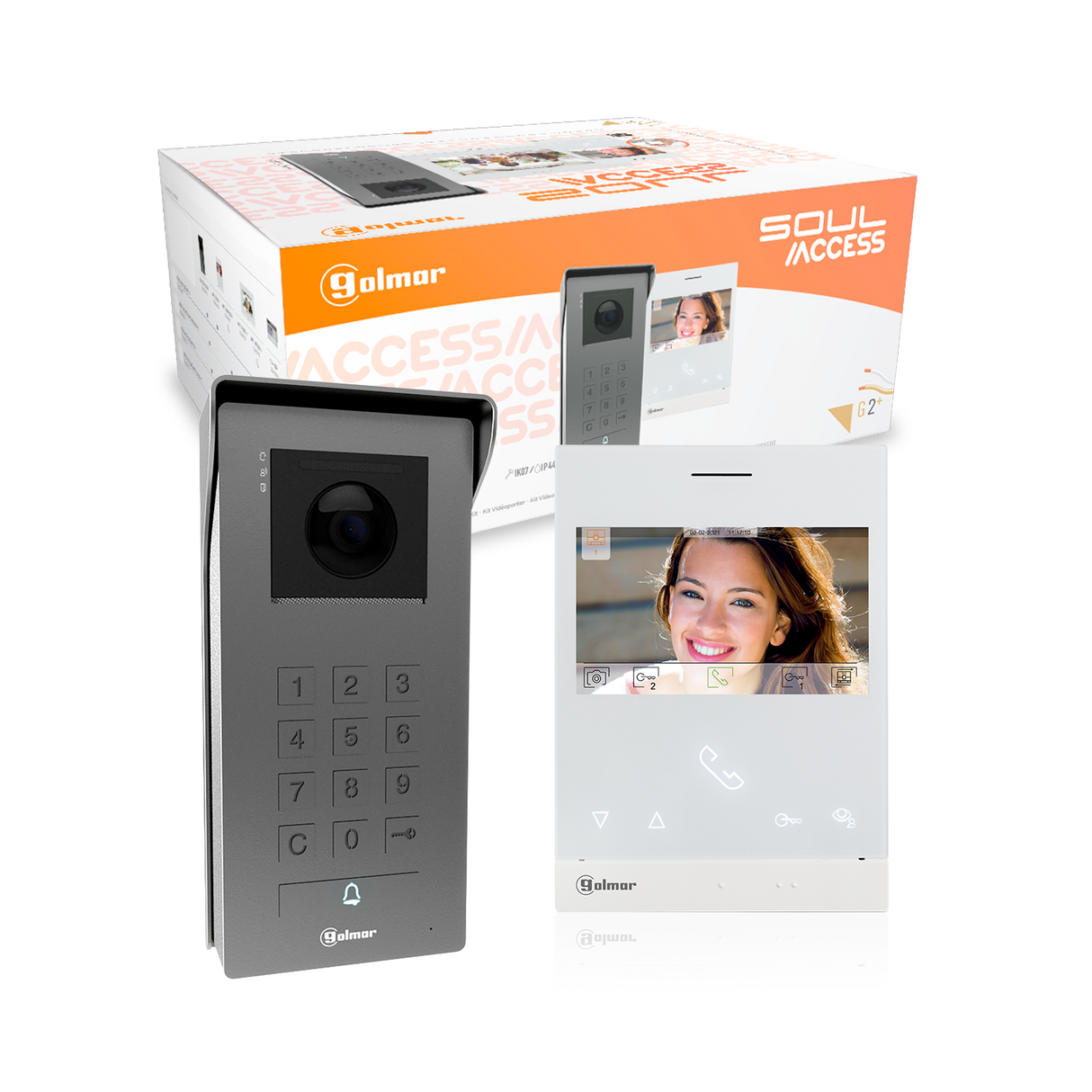 Kit videoportero GOLMAR para 1 vivienda; placa antivandálica SOUL ACCESS, pantalla 4.3" manos libres S5110 ACCESS / ART 4