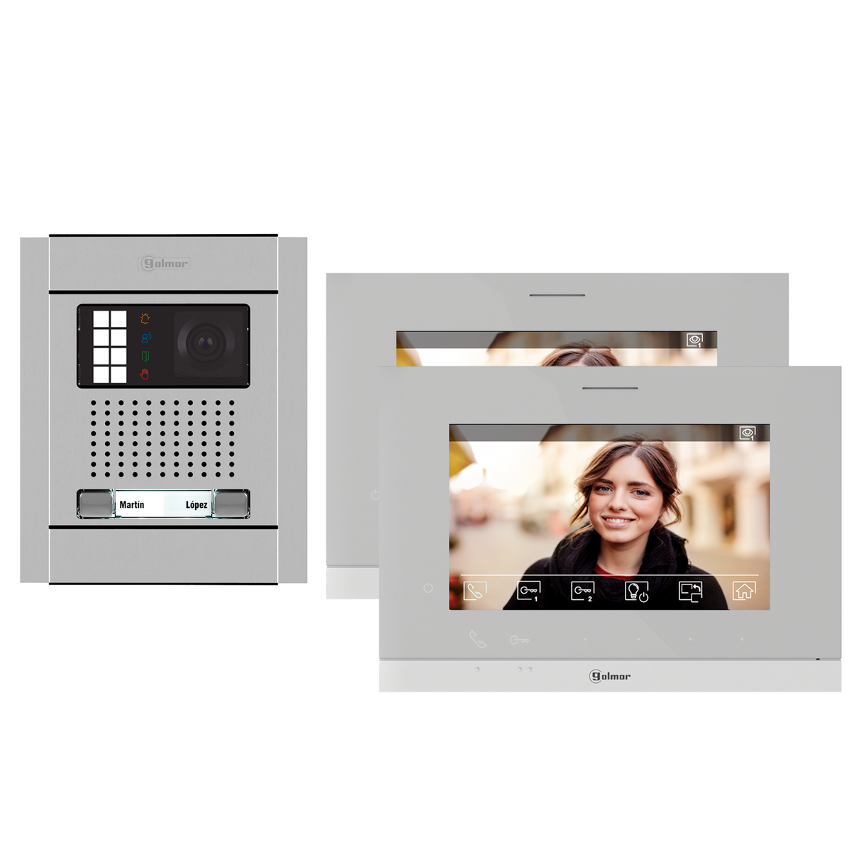 Kit videoportero GOLMAR para 2 viviendas; placa NEXA | pantalla 7" manos libres, N5220 / ART 7 LITE