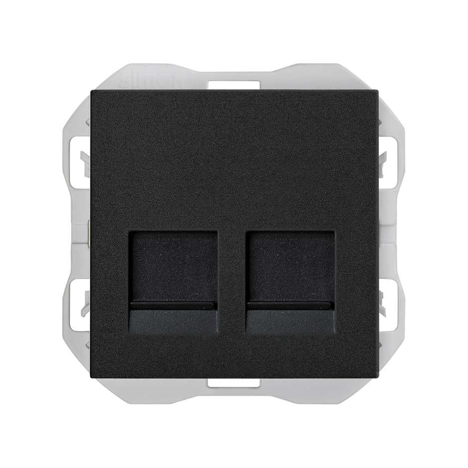Toma de voz y datos plana con guardapolvo, 2 conectores RJ45, Simon serie 270