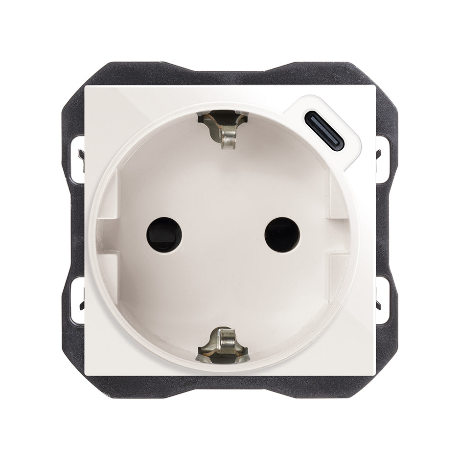 Base de enchufe schuko 16A con cargador USB tipo C de 10.5W, Simon serie 270