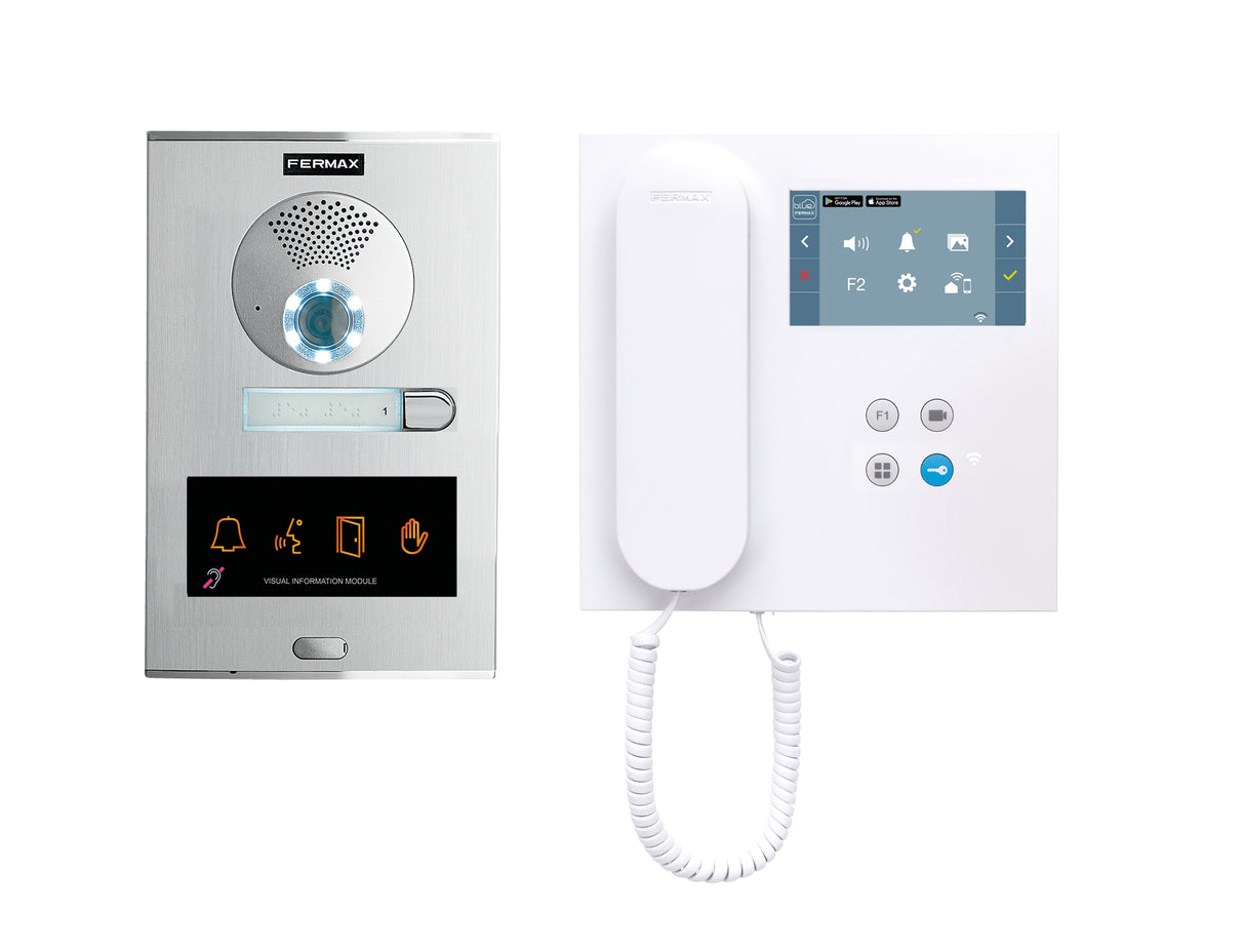 Kit Videoportero FERMAX, para 1 vivienda pantalla 4,3" y audicular, placa antivandálica | pre-programado (Plug&Play), control desde móvil app Duox-me | F49081