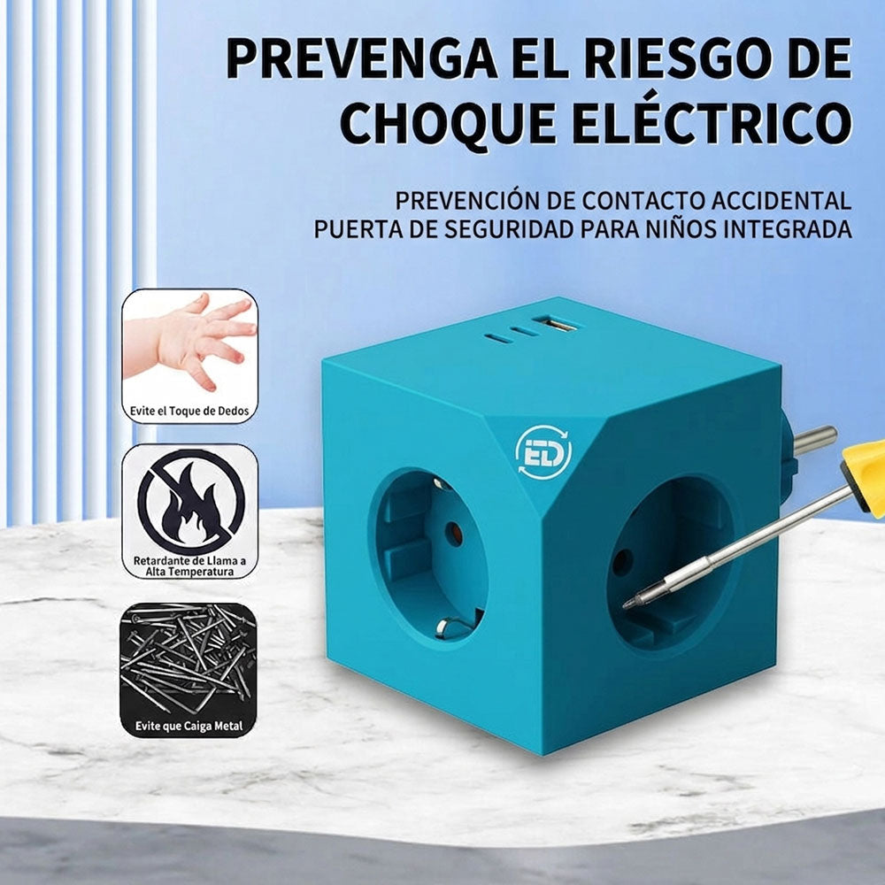 Cubo enchufe múltiple para escritorio, cocina y zonas de trabajo sin cable, alta resistencia (3680W), 3 enchufes, 3 puertos (2x USB-C, 1x USB-A)