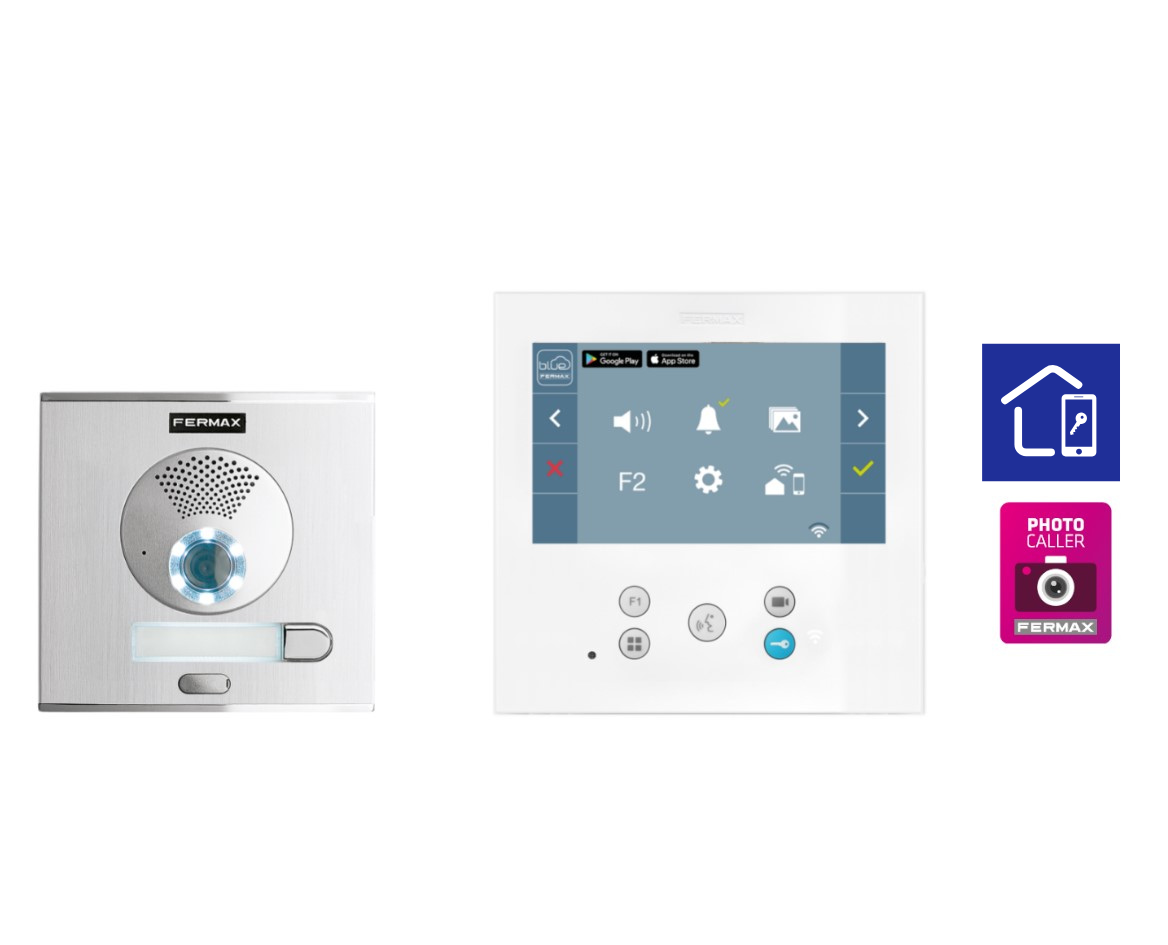 Kit Videoportero 2 hilos FERMAX, para 1 vivienda manos libres 7" | pre-programado (Plug&Play), control desde móvil app Duox-me | F09471