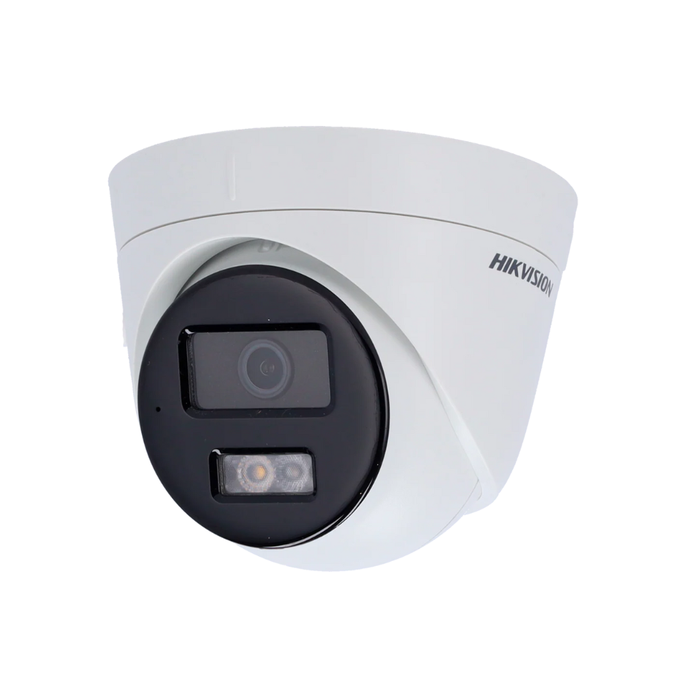 Cámara Turret IP – 4 MP y Lente 4 mm • Luz híbrida 30 m Micrófono integrado