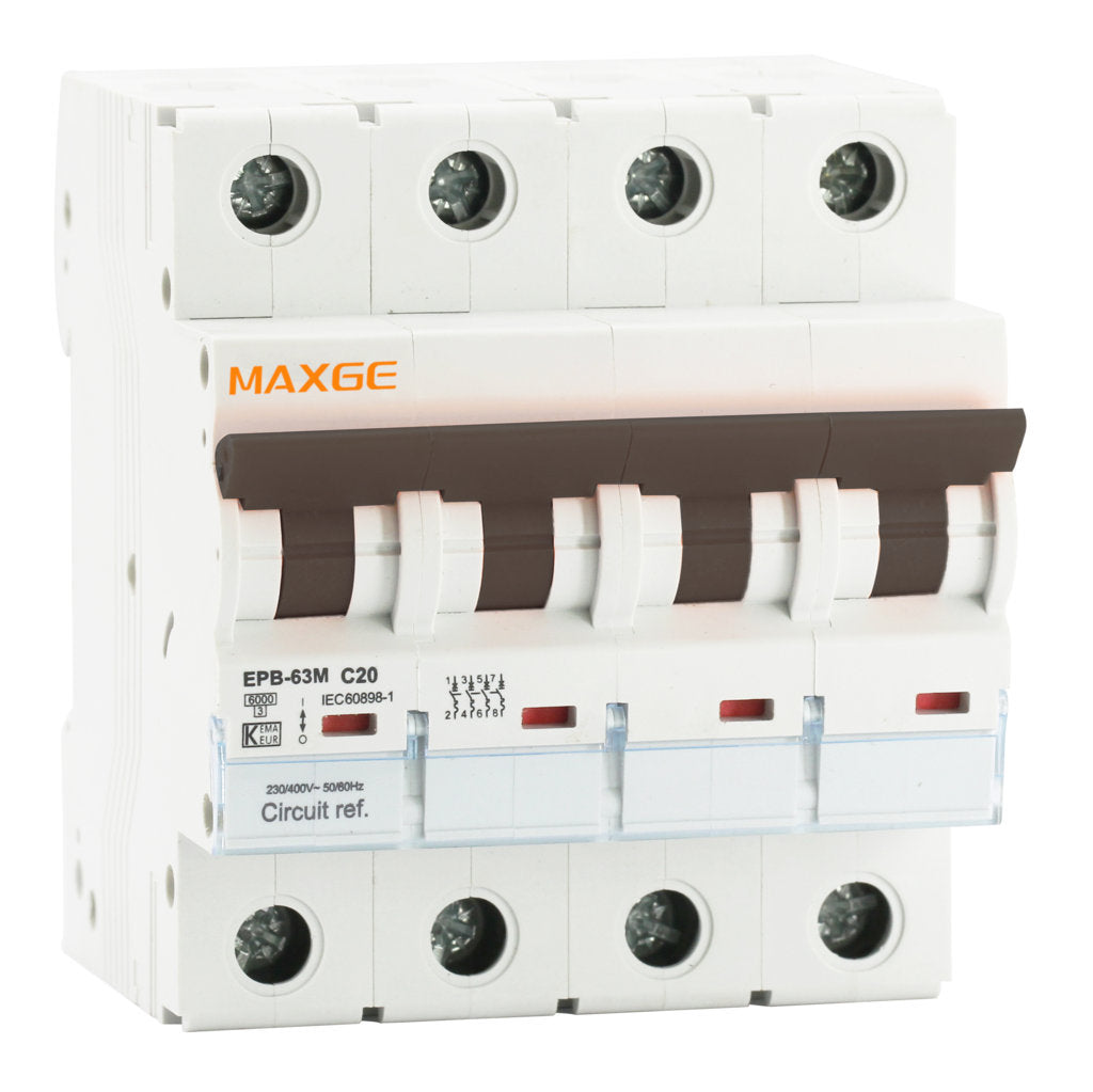 Interruptor magnetotermico 4 polos, corte a 6kA - Curva C, Maxge serie EPB63ME