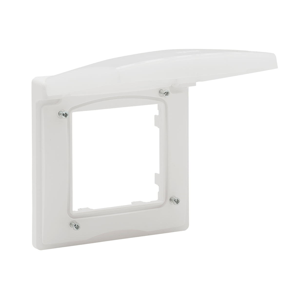 Marco 1 elemento con cubierta articulada Legrand serie Niloé Step, blanco mate