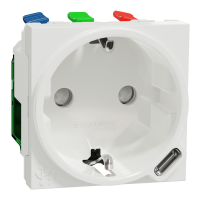 Enchufe Schuko con puerto USB tipo C, 10.5 W de 2 módulos, 10A, Schneider serie New Unica, embordamiento automático