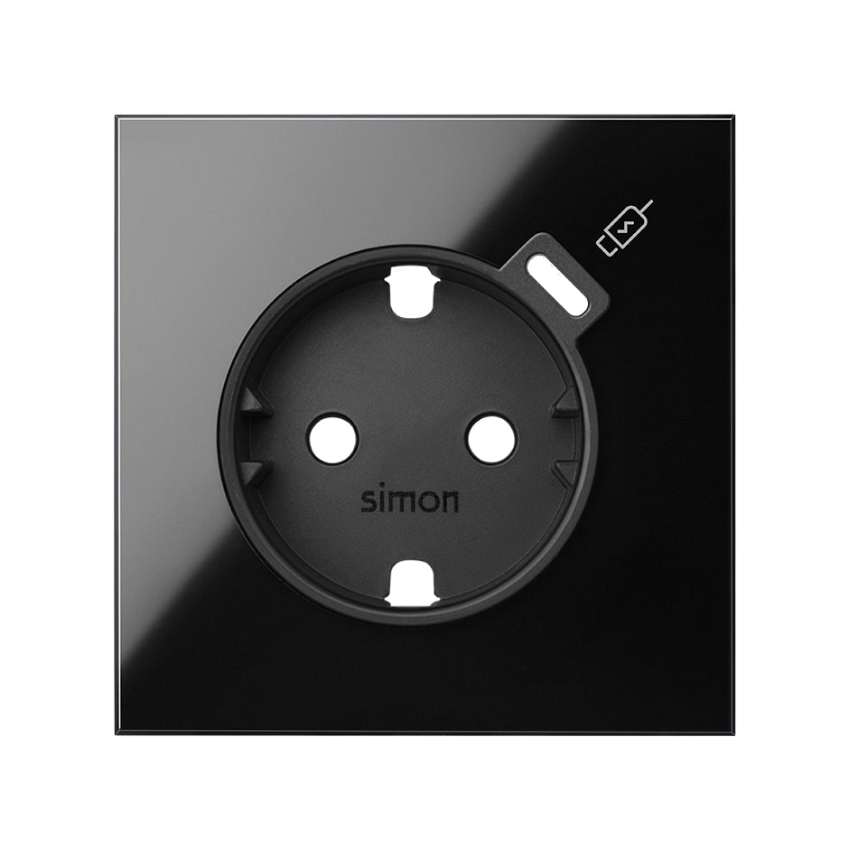 Tapa para base schuko con cargador USB C negro brillante Simon 100