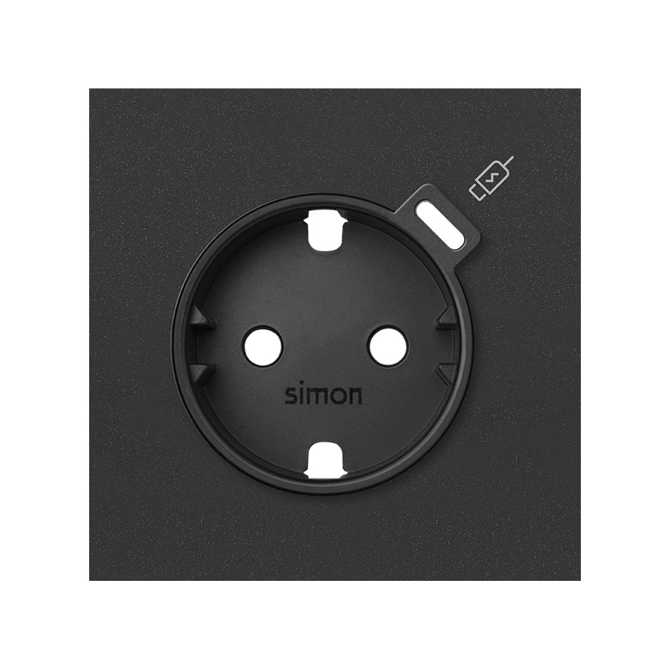 Tapa para base schuko con cargador USB C negro mate Simon 100
