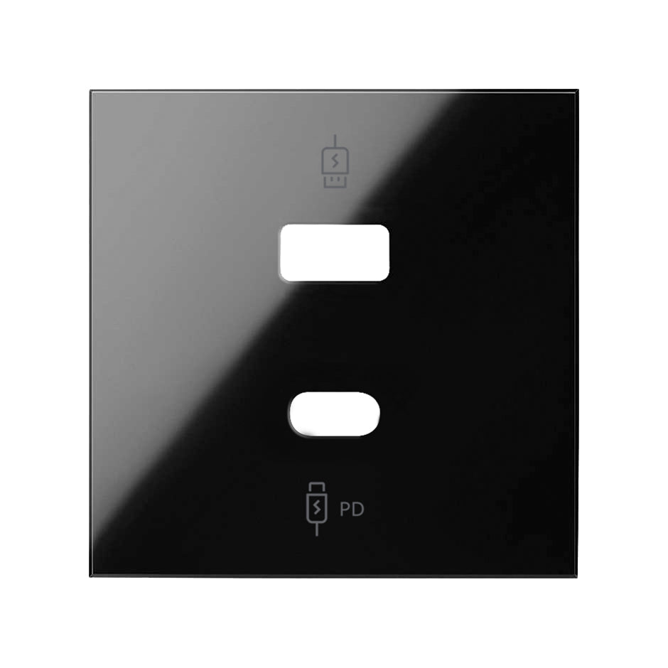 Tapa cargador USB C+A negro brillante Simon 100