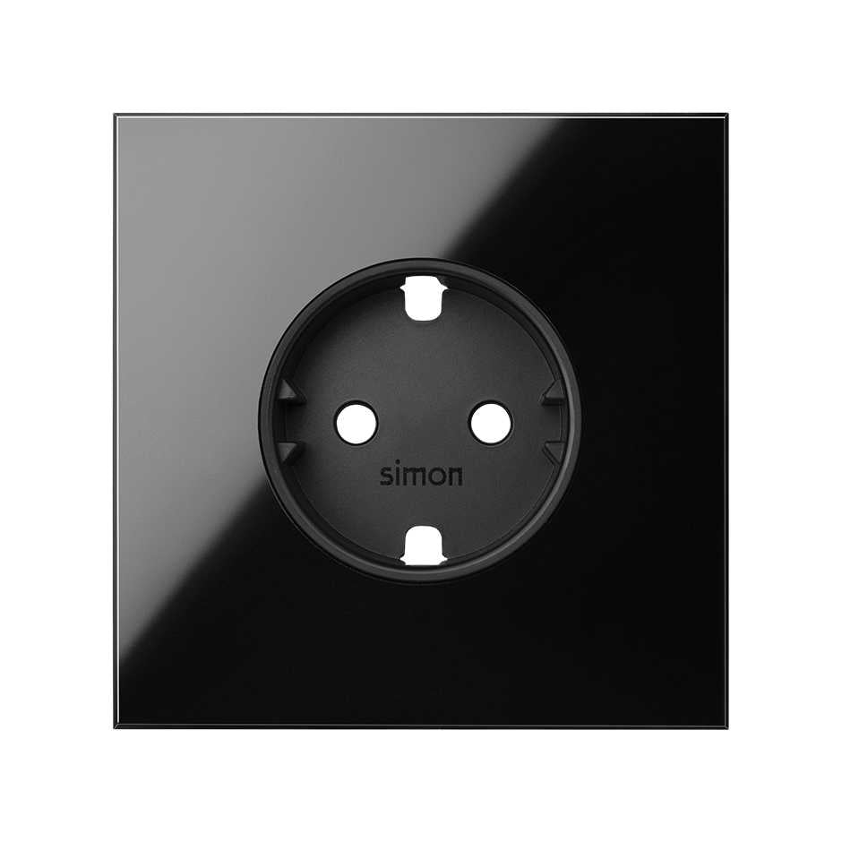 Kit front para 1 elemento con 1 base de enchufe schuko negro brillante Simon 100