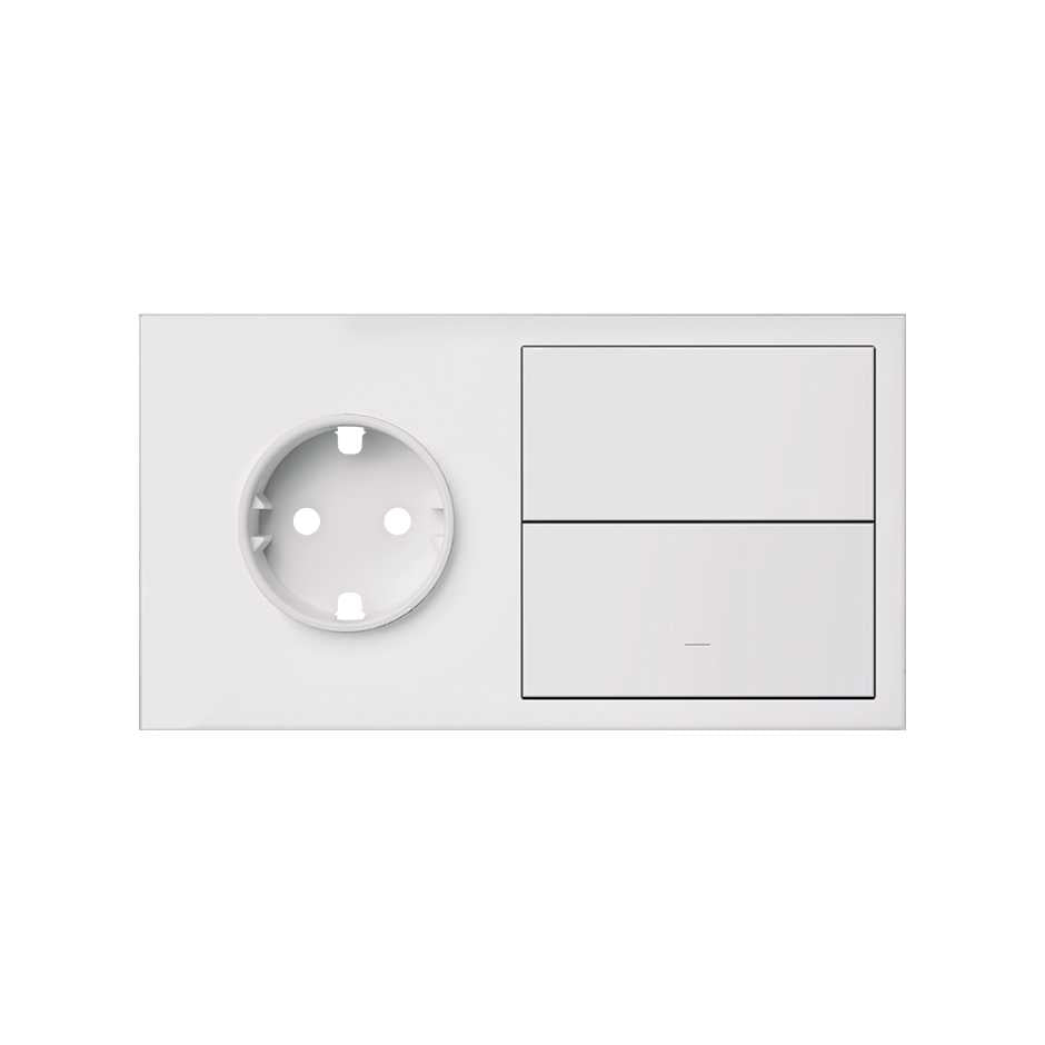 Kit front horizontal para 2 elementos con 1 base de enchufe schuko y 1 tecla individual blanco mate Simon 100