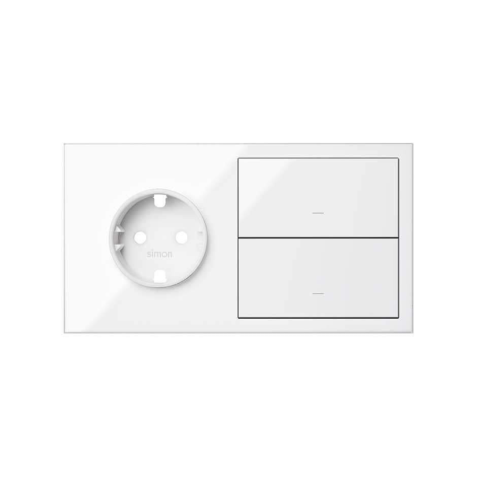 Kit front para 2 elementos con 1 base de enchufe schuko y 2 teclas blanco brillante Simon 100
