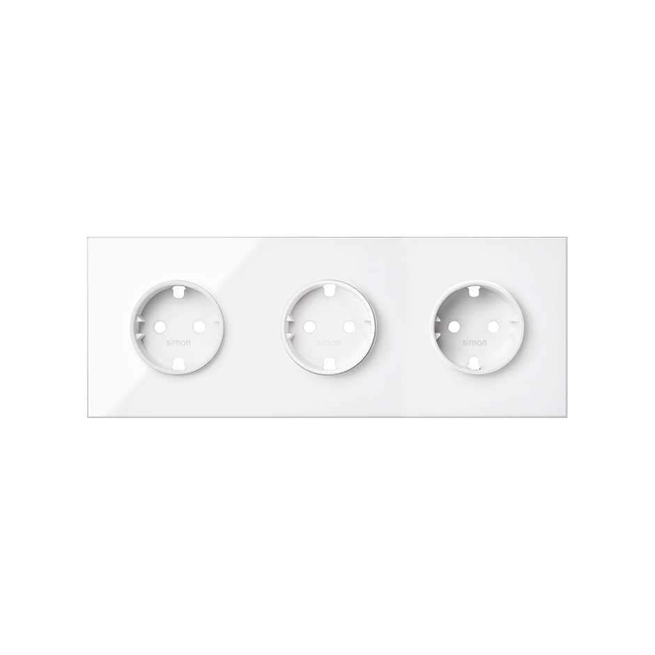 Kit front para 3 elementos con 3 bases de enchufe schuko blanco brillante Simon 100