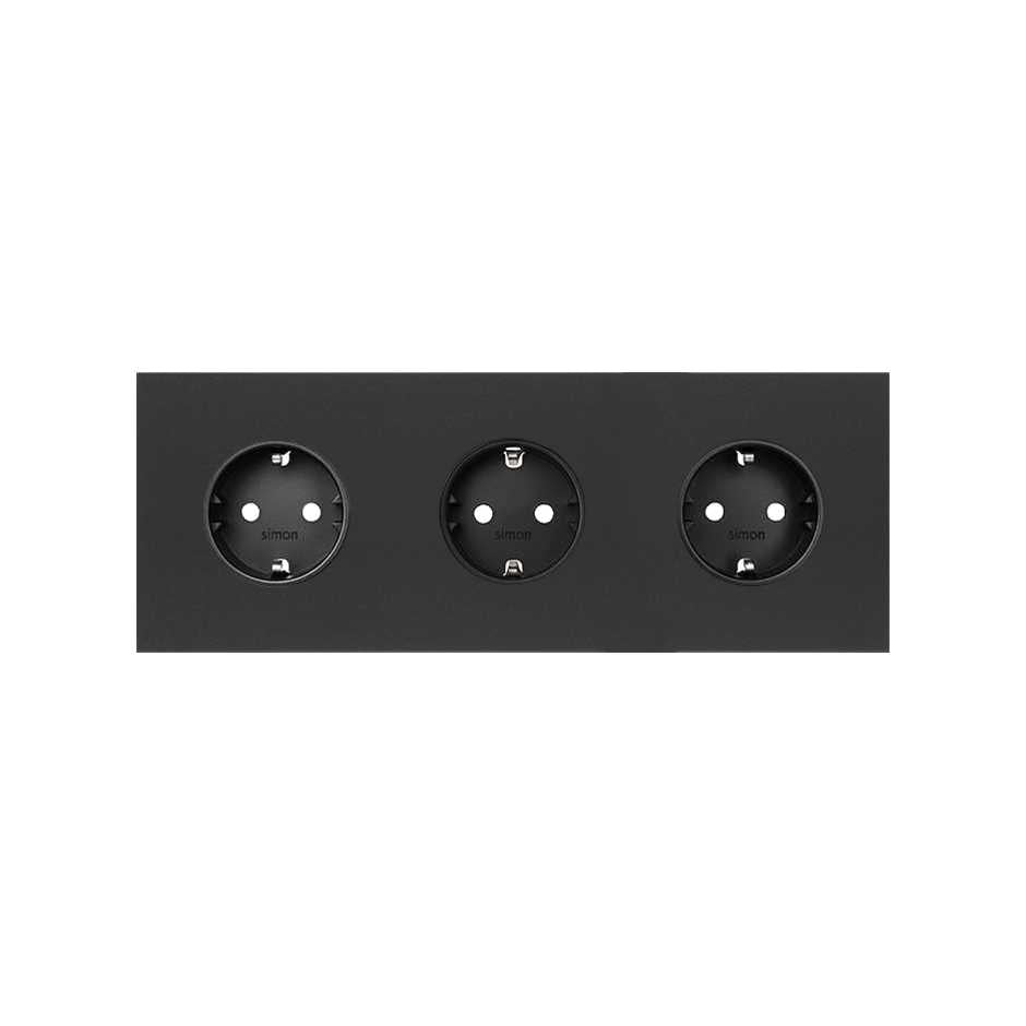 Kit front para 3 elementos con 3 bases de enchufe schuko negro mate Simon 100