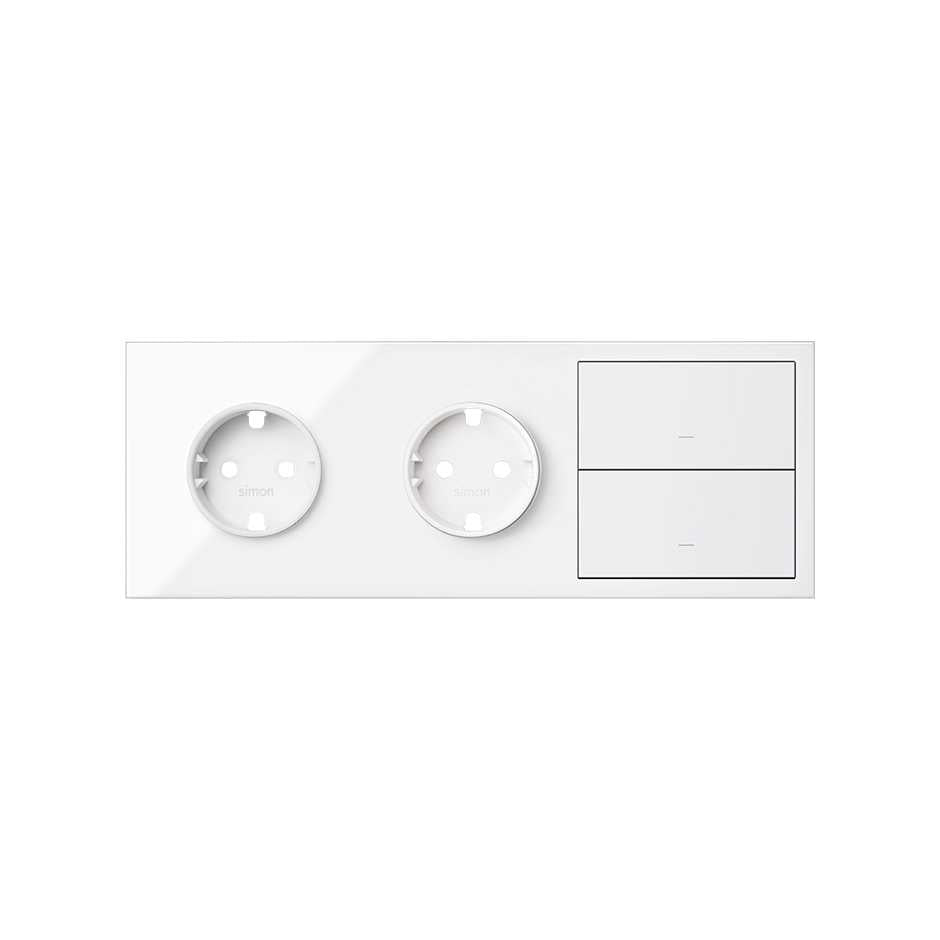 Kit front para 3 elementos con 2 bases enchufe schuko y 2 teclas blanco brillante Simon 100