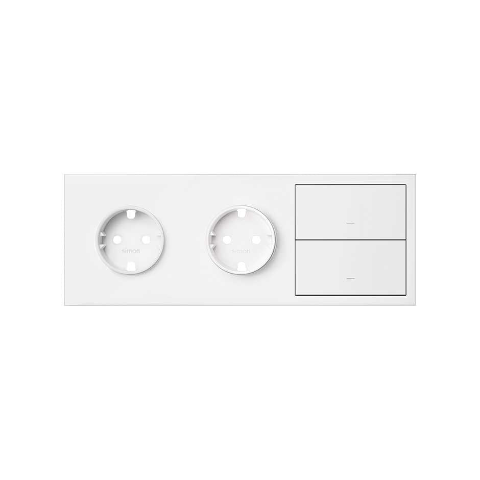 Kit front para 3 elementos con 2 bases enchufe schuko y 2 teclas blanco mate Simon 100