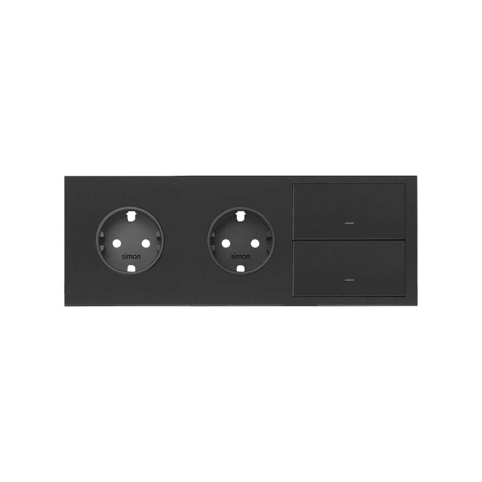 Kit front para 3 elementos con 2 bases enchufe schuko y 2 teclas negro mate Simon 100