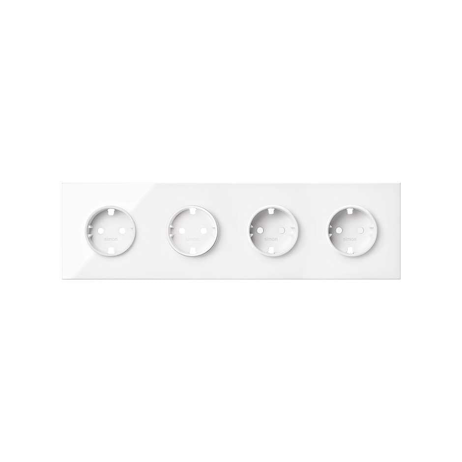 Kit front para 4 elementos con 4 bases enchufe schuko blanco brillante Simon 100