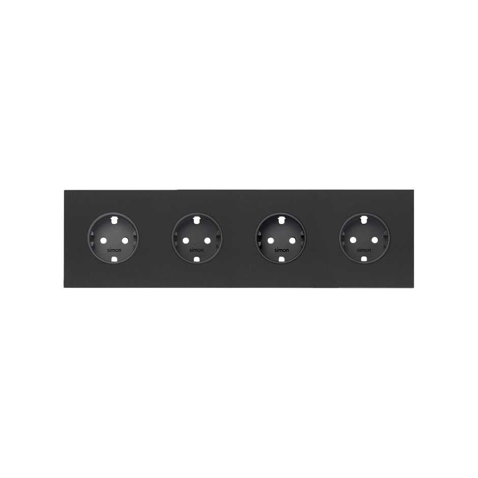 Kit front para 4 elementos con 4 bases enchufe schuko negro mate Simon 100