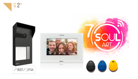 Kit videoportero GOLMAR para 1 vivienda; con placa antivandálica SOUL | pantalla de 7" manos libres y desvío de llamada por Wi-Fi, S5110 / ART 7W