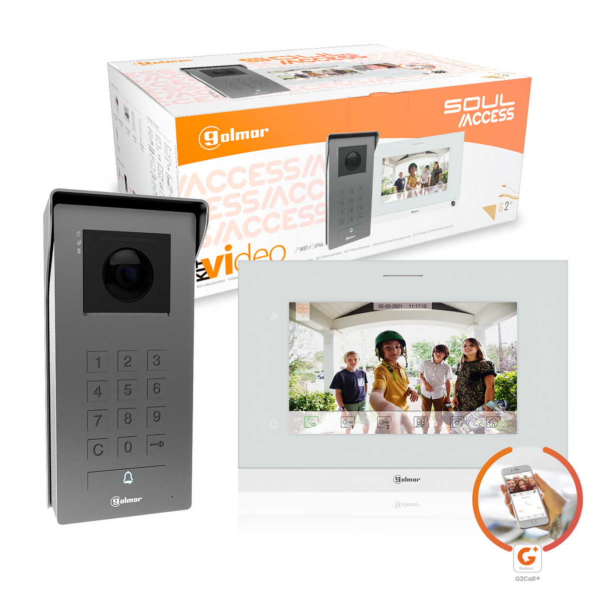 Kit videoportero GOLMAR para 1 vivienda; placa antivandálica SOUL | pantalla 7" manos libres y desvío de llamada por Wi-Fi, S5110 ACCESS / ART 7W