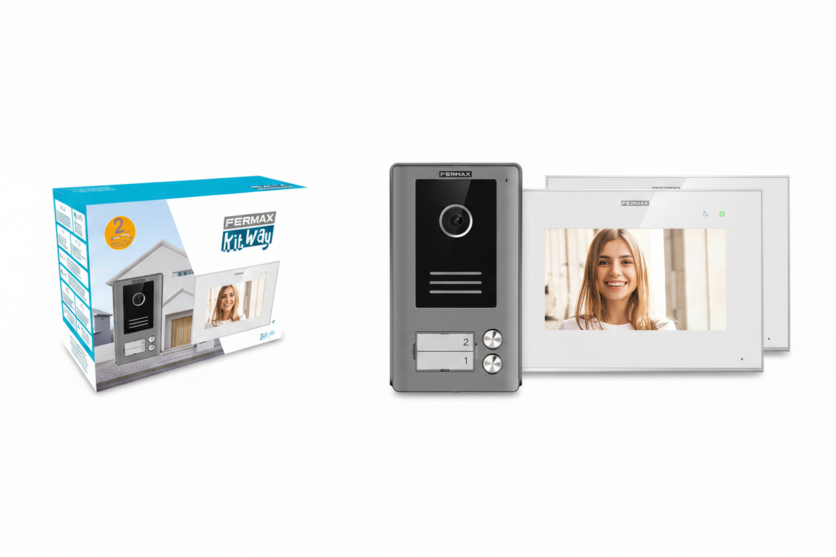 Kit Videoportero 2 hilos FERMAX, para 2 viviendas manos libres 7" | pre-programado (Plug&Play), Wifi | F01522