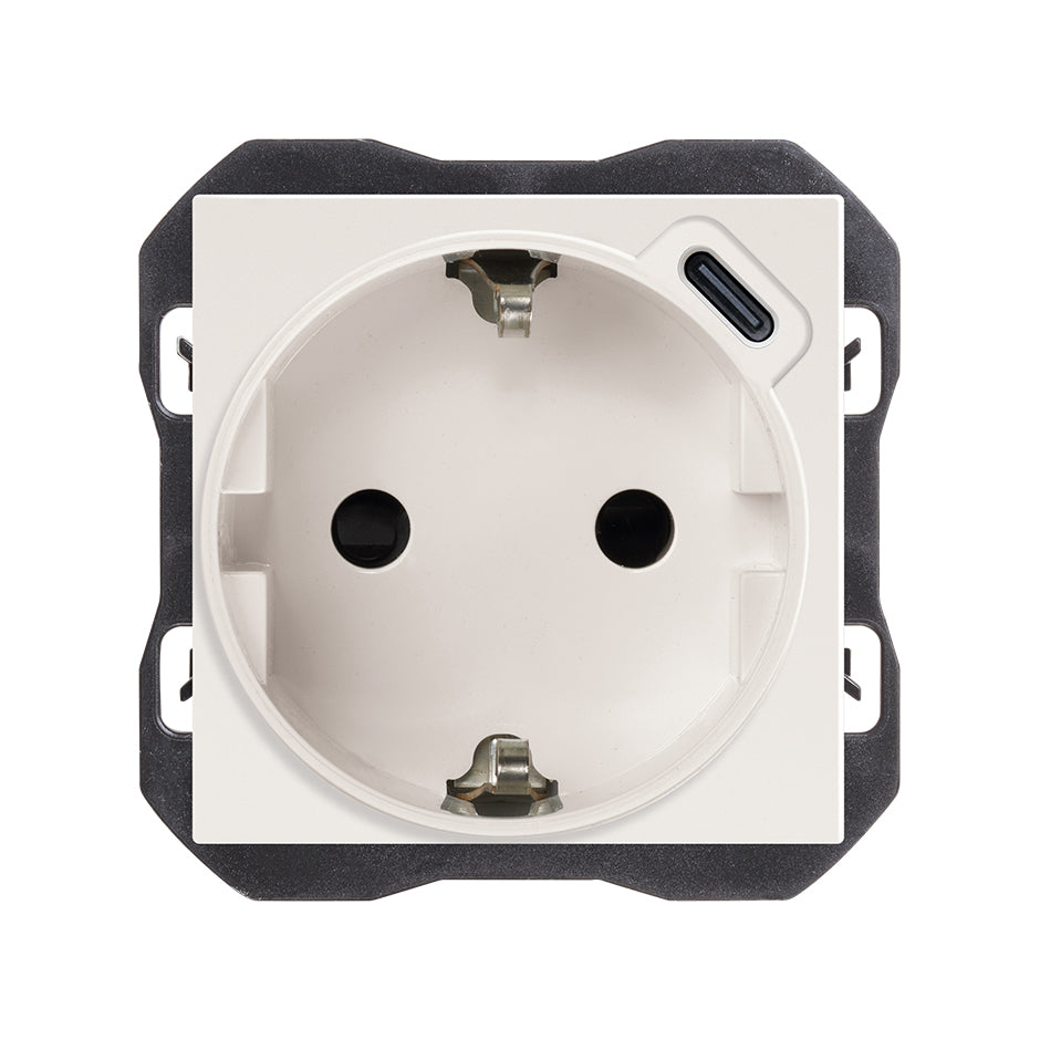 Base de enchufe schuko 16A con cargador USB tipo C de 10.5W, Simon serie 270