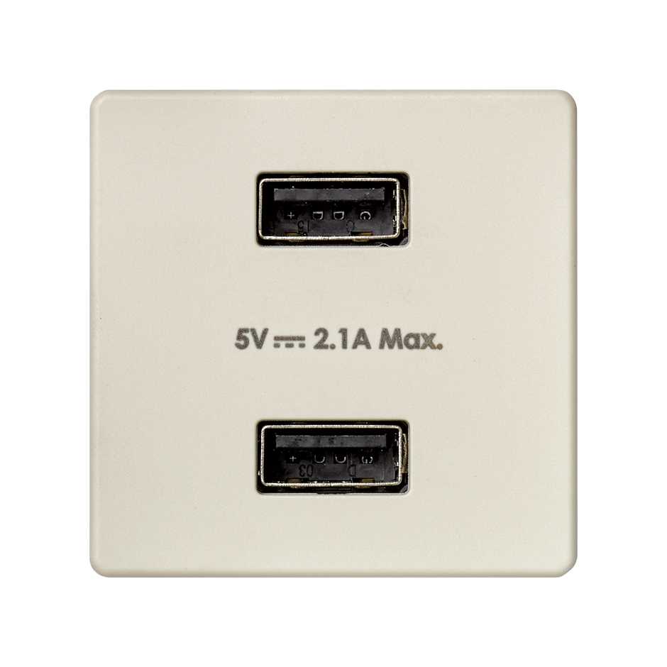 Cargador USB doble 5V/DC 2.1A tipo A hembra marfil Simon 27 Play