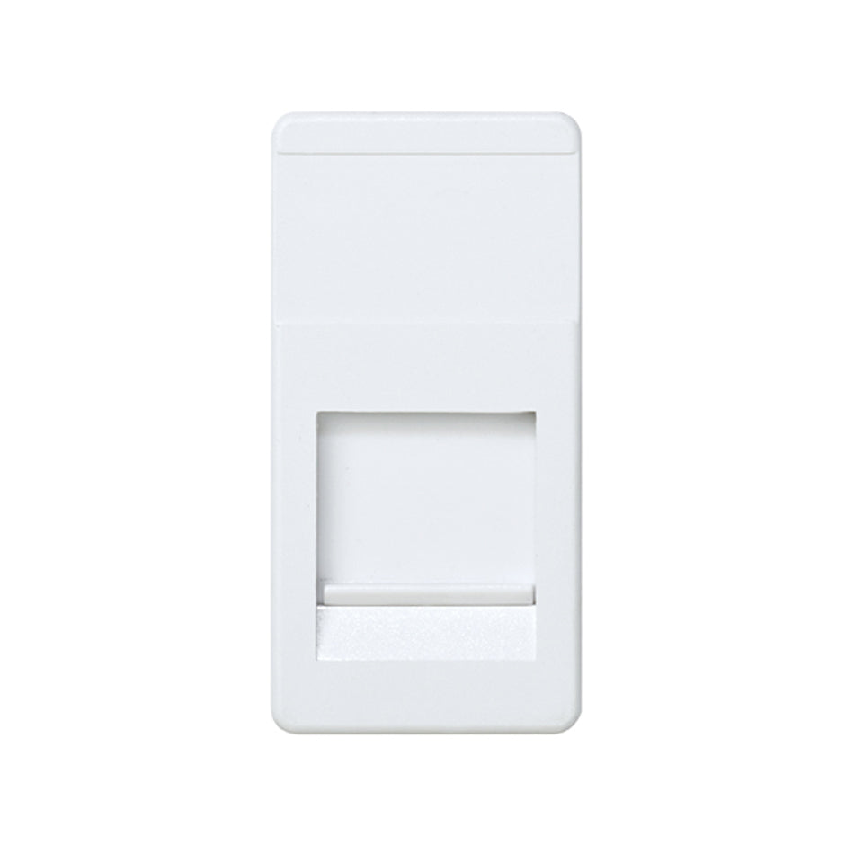 Placa de voz y datos plana de medio elemento con guardapolvo para 1 conector RJ45 AMP® blanco Simon 27 Play