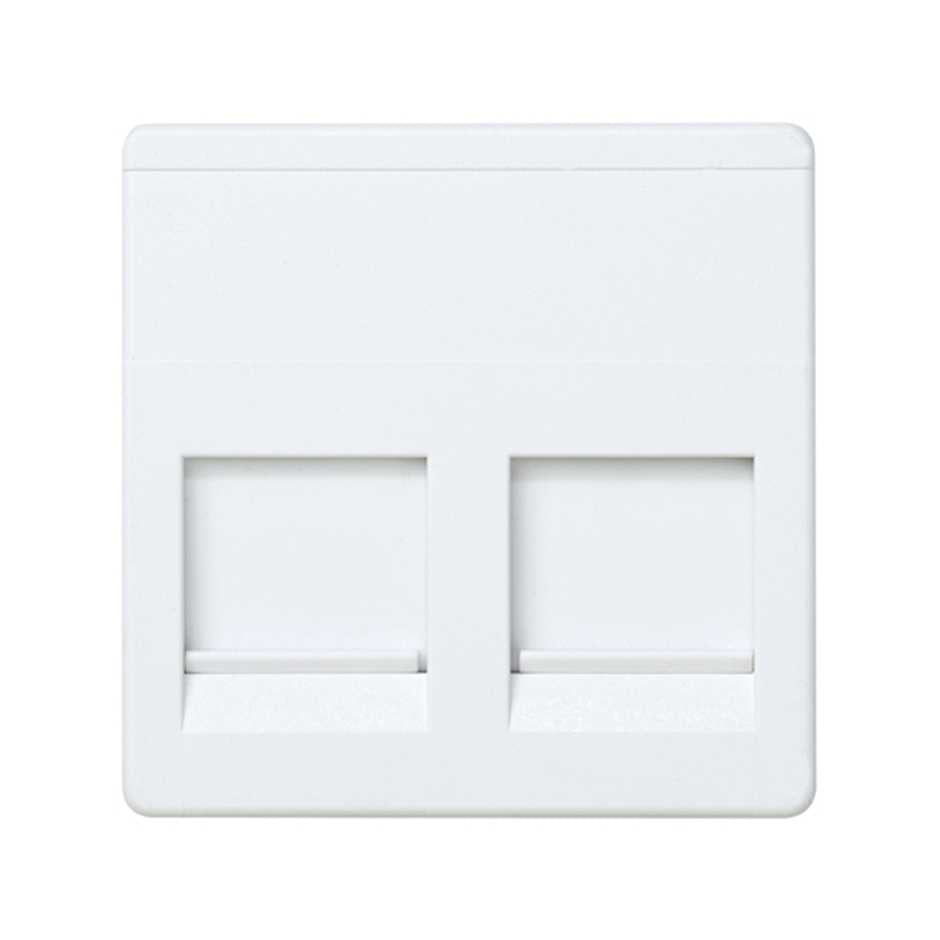 Placa de voz y datos plana con guardapolvo para 2 conectores RJ45 AMP® blanco Simon 27 Play