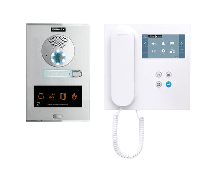 Kit Videoportero FERMAX, para 1 vivienda pantalla 4,3" y audicular, placa antivandálica | pre-programado (Plug&Play), control desde móvil app Duox-me | F49081