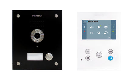 Kit Videoportero FERMAX, para 1 vivienda pantalla 4,3" y audicular, placa antivandálica Negra| pre-programado (Plug&Play), control desde móvil app Duox-me | F50831