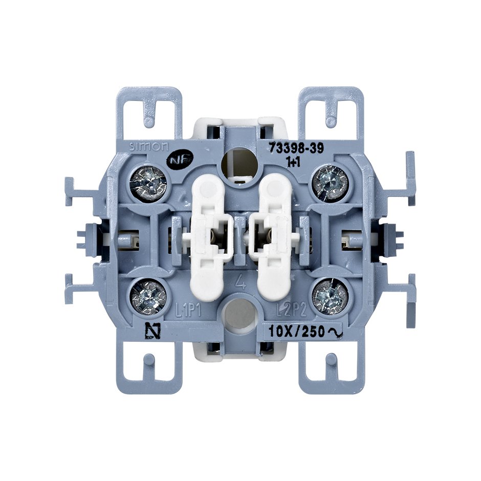 Grupo de 2 interruptores 10 AX 250V~ con sistema de embornamiento a tornillo Simon 73
