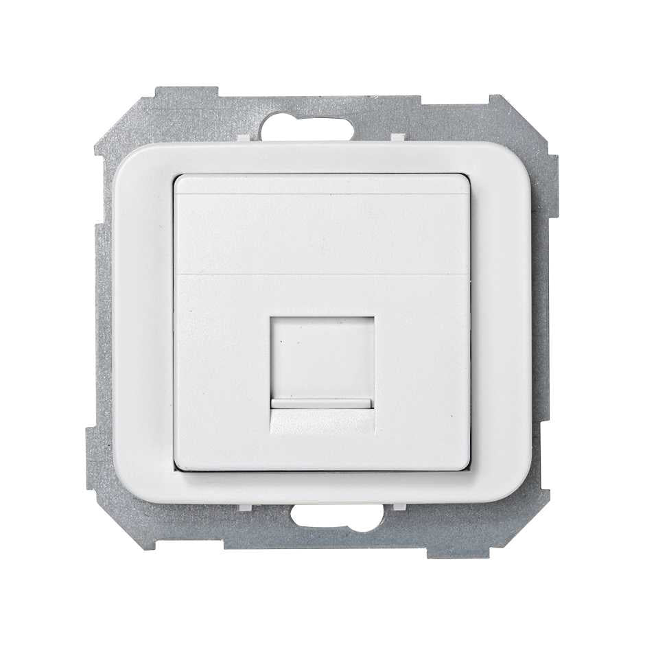 Placa de voz y datos plana con guardapolvo para 1 conector RJ45 AMP® blanco Simon 75