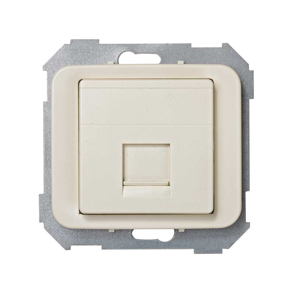 Placa de voz y datos plana con guardapolvo para 1 conector RJ45 AMP® marfil Simon 75
