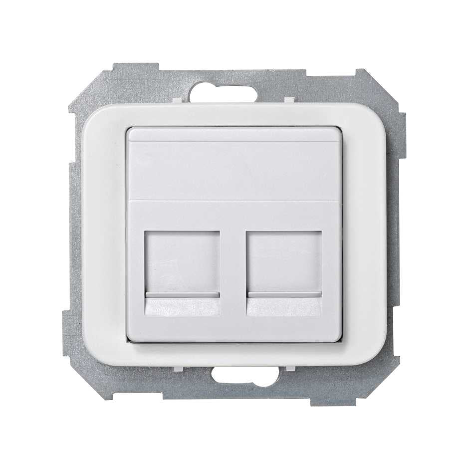 Placa de voz y datos plana con guardapolvo para 2 conectores RJ45 AMP® blanco Simon 75