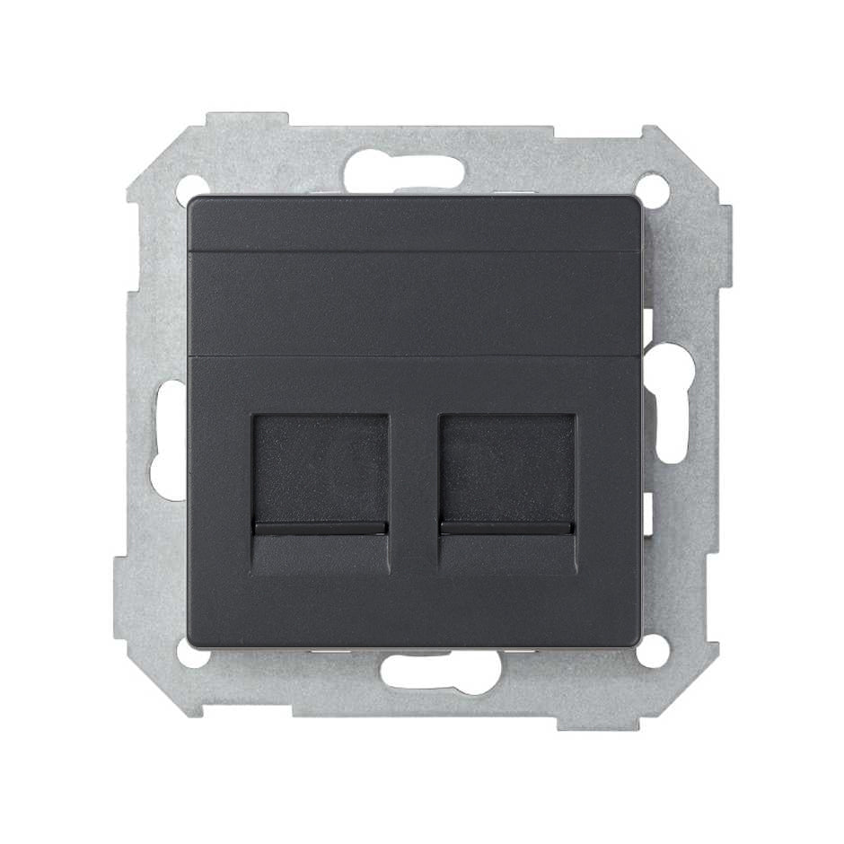 Placa de voz y datos plana con guardapolvo para 2 conectores RJ45 AMP® blanco Simon 82