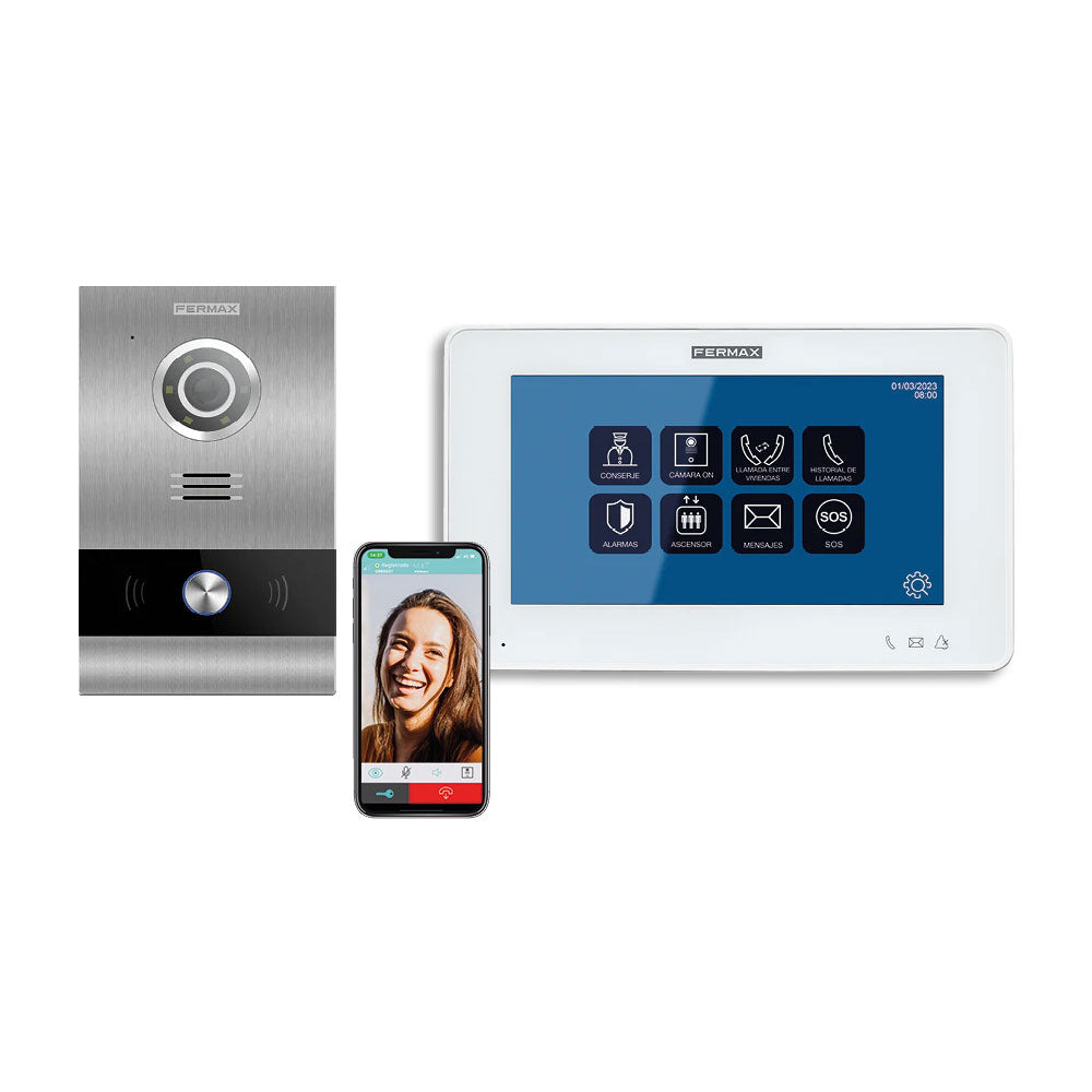 Kit Videoportero IP FERMAX, para 1 vivienda pantalla táctil  7" | pre-programado (Plug&Play), control desde móvil | F01508