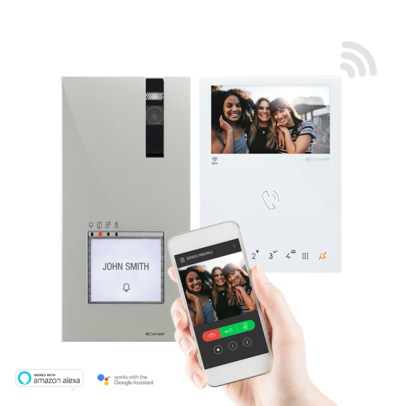 Kit Videoportero COMELIT para 1 vivienda | placa QUADRA, monitor MINI de 4,3" manos libres y Wi-Fi | SIMPLEBUS 2 - 8451V
