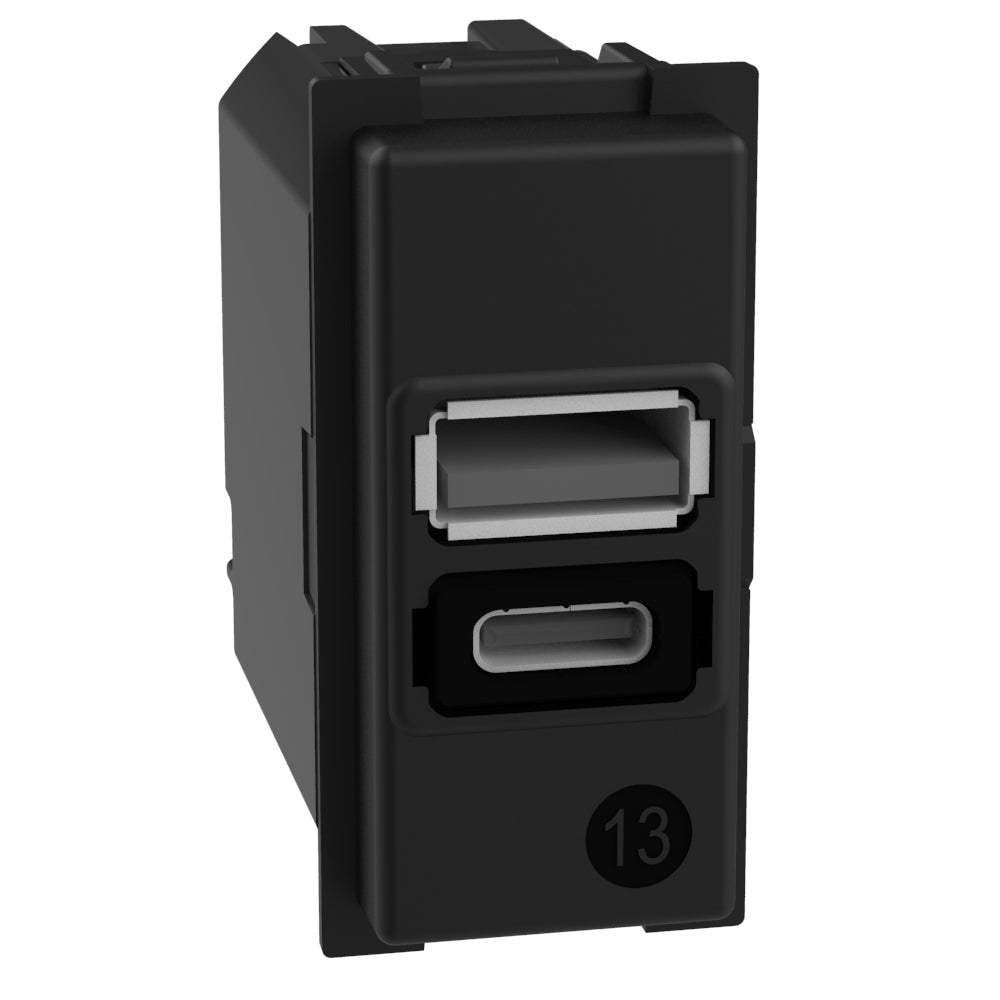 Base cargador doble USB - Tipo A+C - 1 módulo