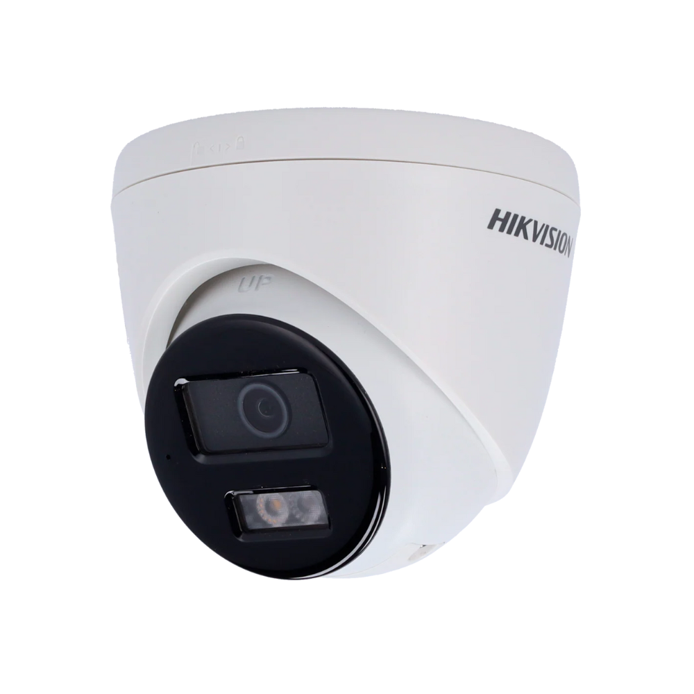 Cámara Turret IP – 4 MP y Lente 4 mm • Luz híbrida 30 m Micrófono y altavoz integrados