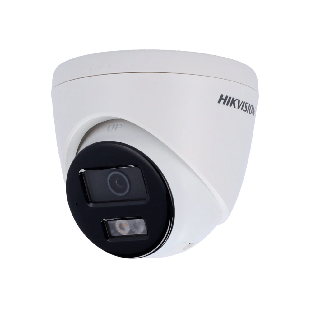 Cámara Turret IP – 8 MP y Lente 2.8 mm • Luz híbrida 30 m Micrófono y altavoz integrados