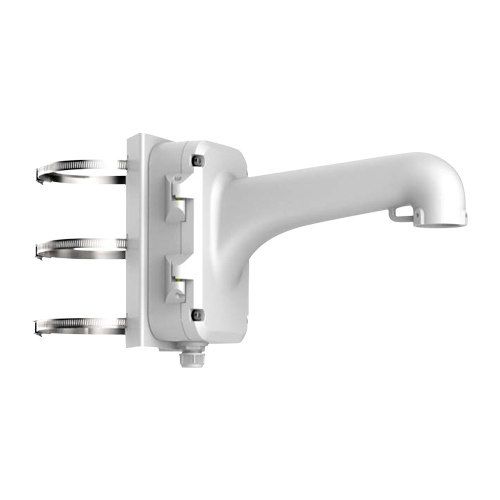 Soporte de poste impermeable para uso en exterior. Apto para instalación a pared, color blanco