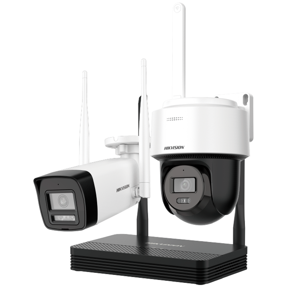 Kit de Videovigilancia Wifi  Cámara bullet 4 Mpx +Cámara PT 4 Mpx – Lente 2.8 mm y IP66 • Luz blanca Micrófono integrado