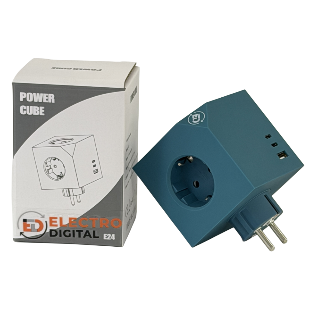 Cubo enchufe múltiple para escritorio, cocina y zonas de trabajo sin cable, alta resistencia (3680W), 3 enchufes, 3 puertos (2x USB-C, 1x USB-A)