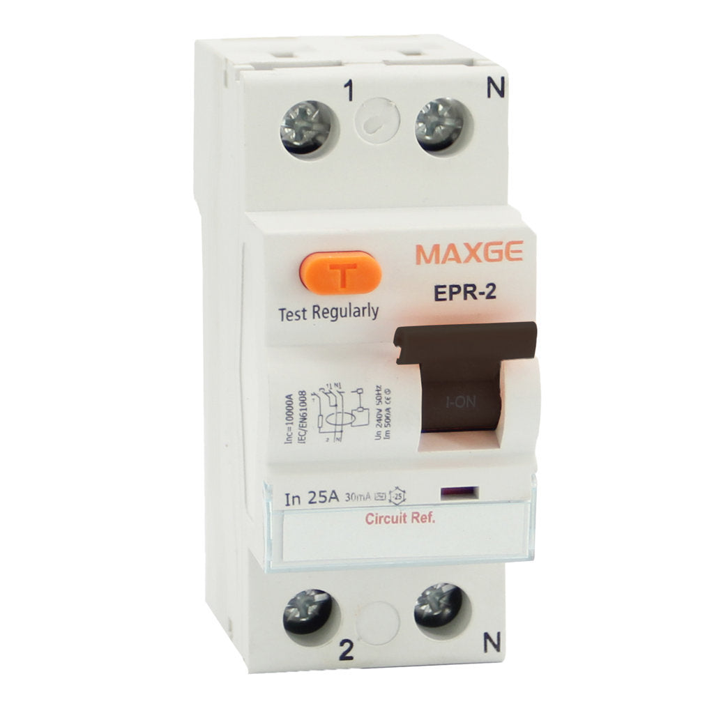 Interruptor diferencial 1P + N, 25A/30mA poder de corte: 6kA - Clase A superinmunizado, Maxge