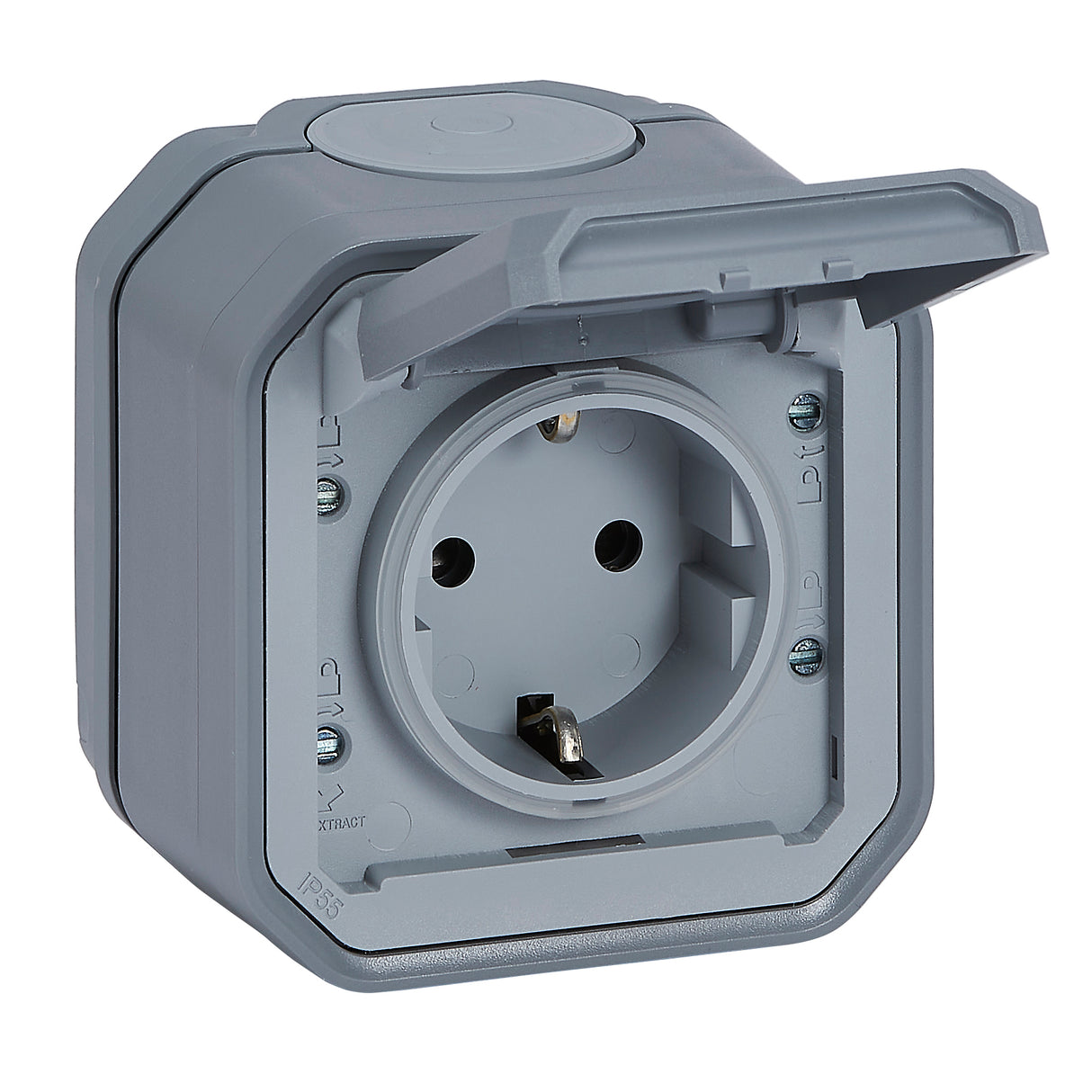 Base de corriente Plexo monobloc superficie IP55 -16A-2P+T-borne auto-Gris