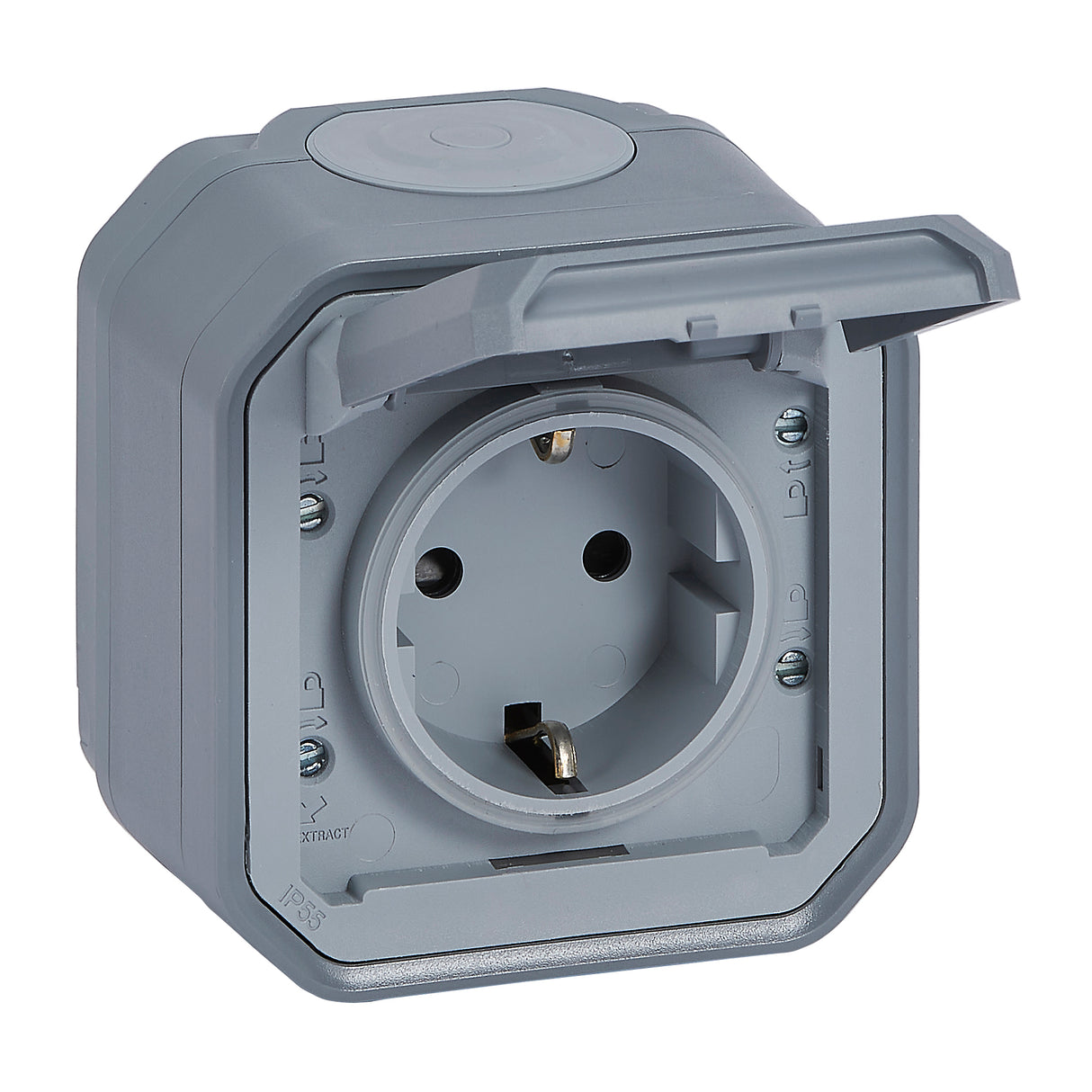 Base de corriente Plexo monobloc superficie IP55 -16A-2P+T-borne torn-Gris